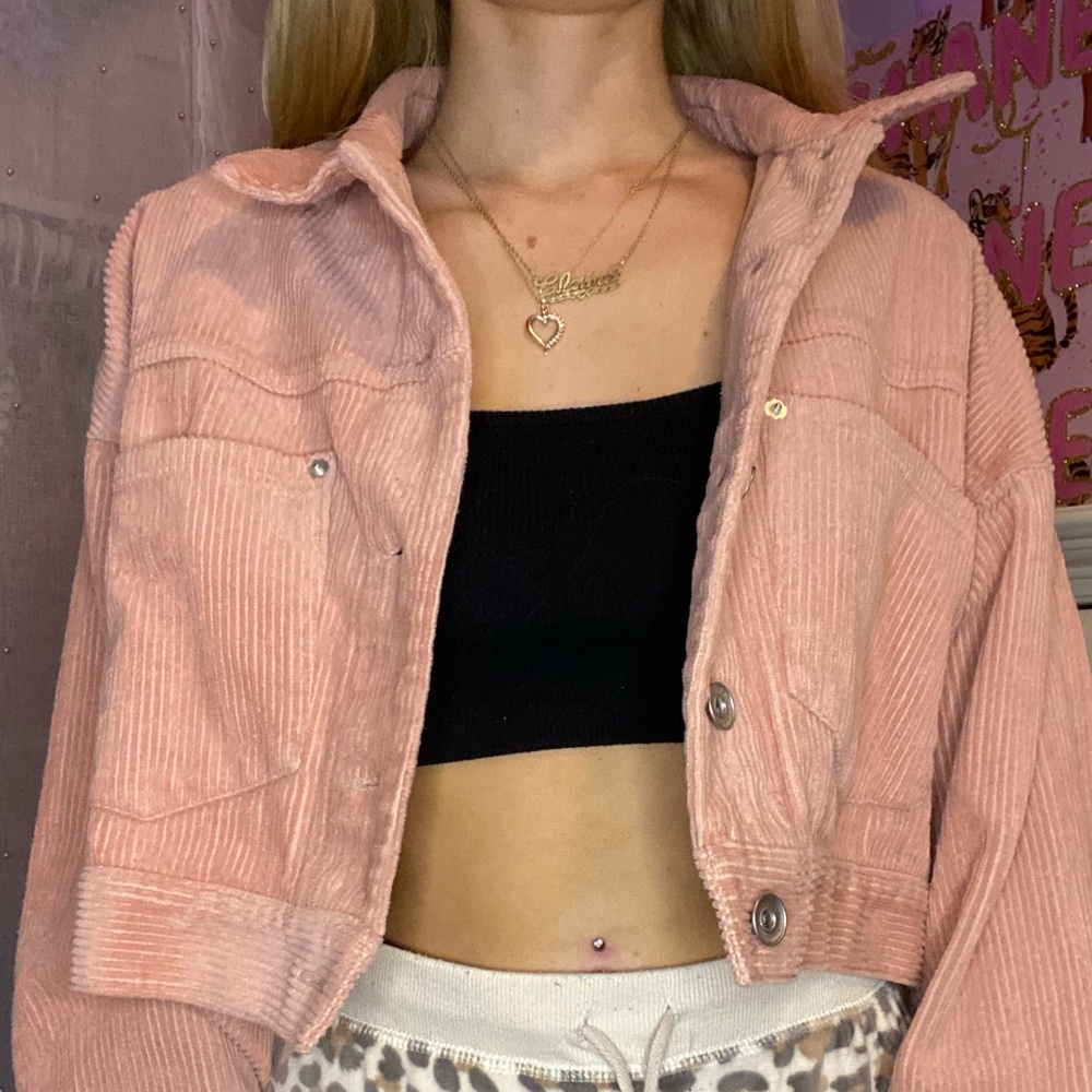 Pink Corduroy Cropped Jacket